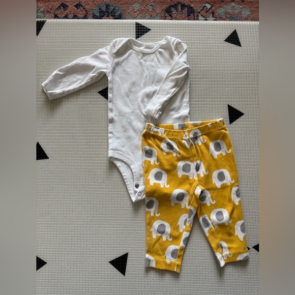 Carter’s|Baby girl cute boho outfit,yellow elephant print leggings & bodysuit••• - Picture 1 of 4